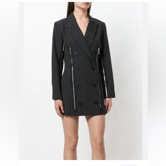 Danielle Guizio | Pinstripe Blazer Dress in Black - Picture 1 of 4